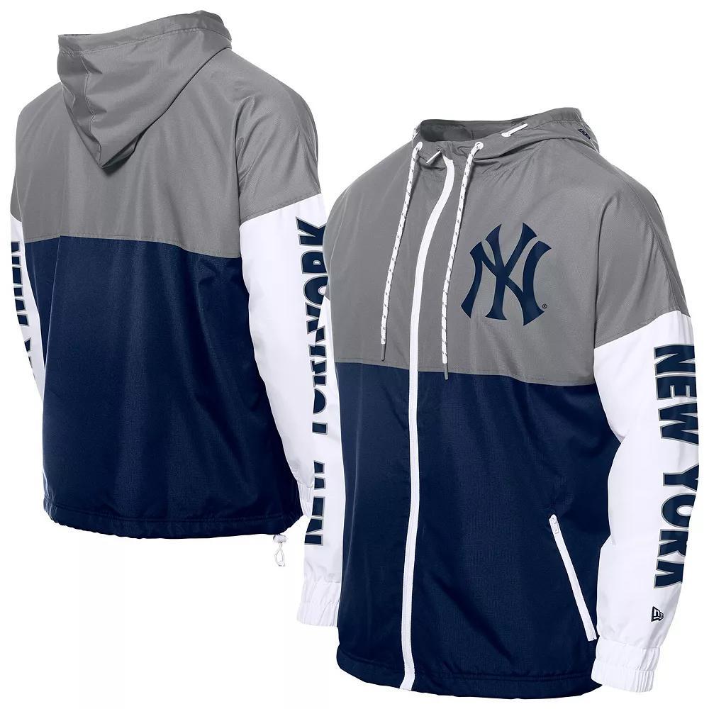 Men's New Era  Navy/Gray New York Yankees Color Block Full-Zip Hoodie Windbreaker, Size: 3XL, Blue Product Image
