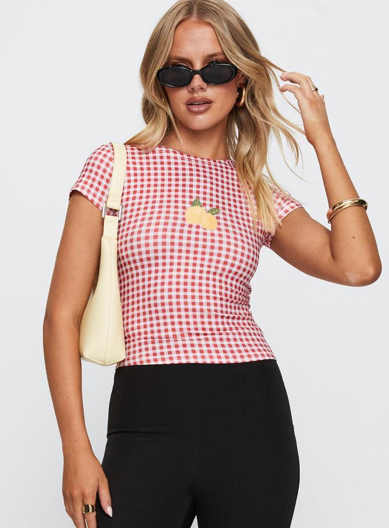Marcello Graphic Top Red Check Product Image