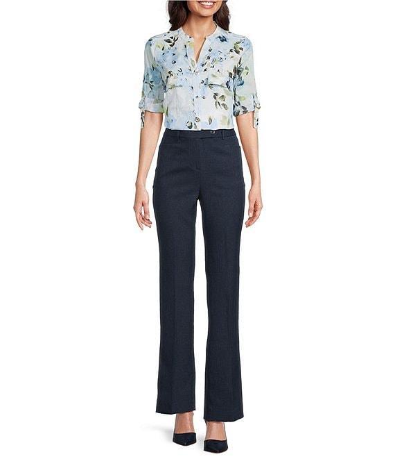 Calvin Klein Floral Cotton Crew Neck Roll Tab Sleeve Button Front Blouse Product Image