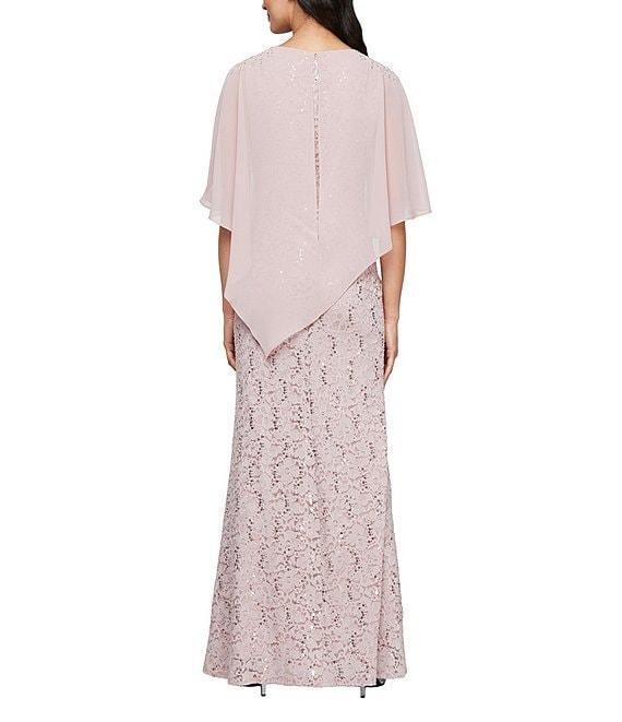 Ignite Evenings Petite Size 3/4 Sleeve Round Neck Sequin Lace Overlay Sheath Gown Product Image