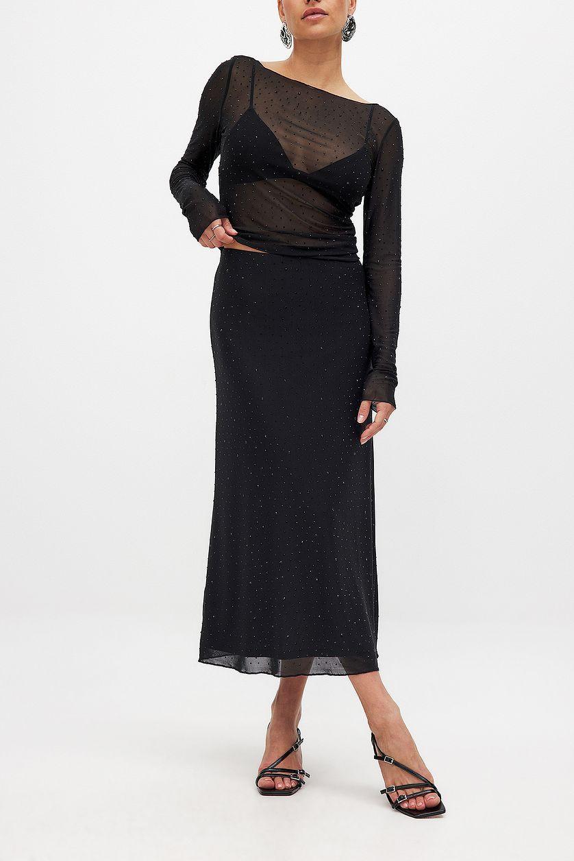 Rhinestone Mesh Midi Skirt Product Image