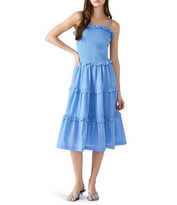 Steve Madden Nash Square Neck Sleeveless Smocked A-Line Drop Waist Midi Dress Product Image