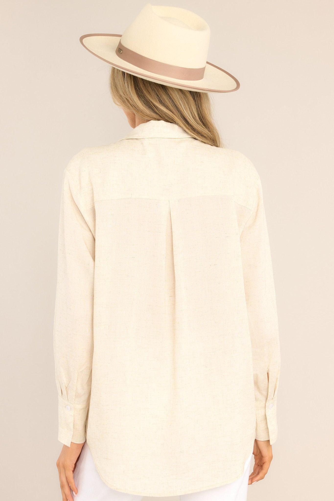 Sweet & Simple Natural Button Front Linen Blend Top Beige Product Image