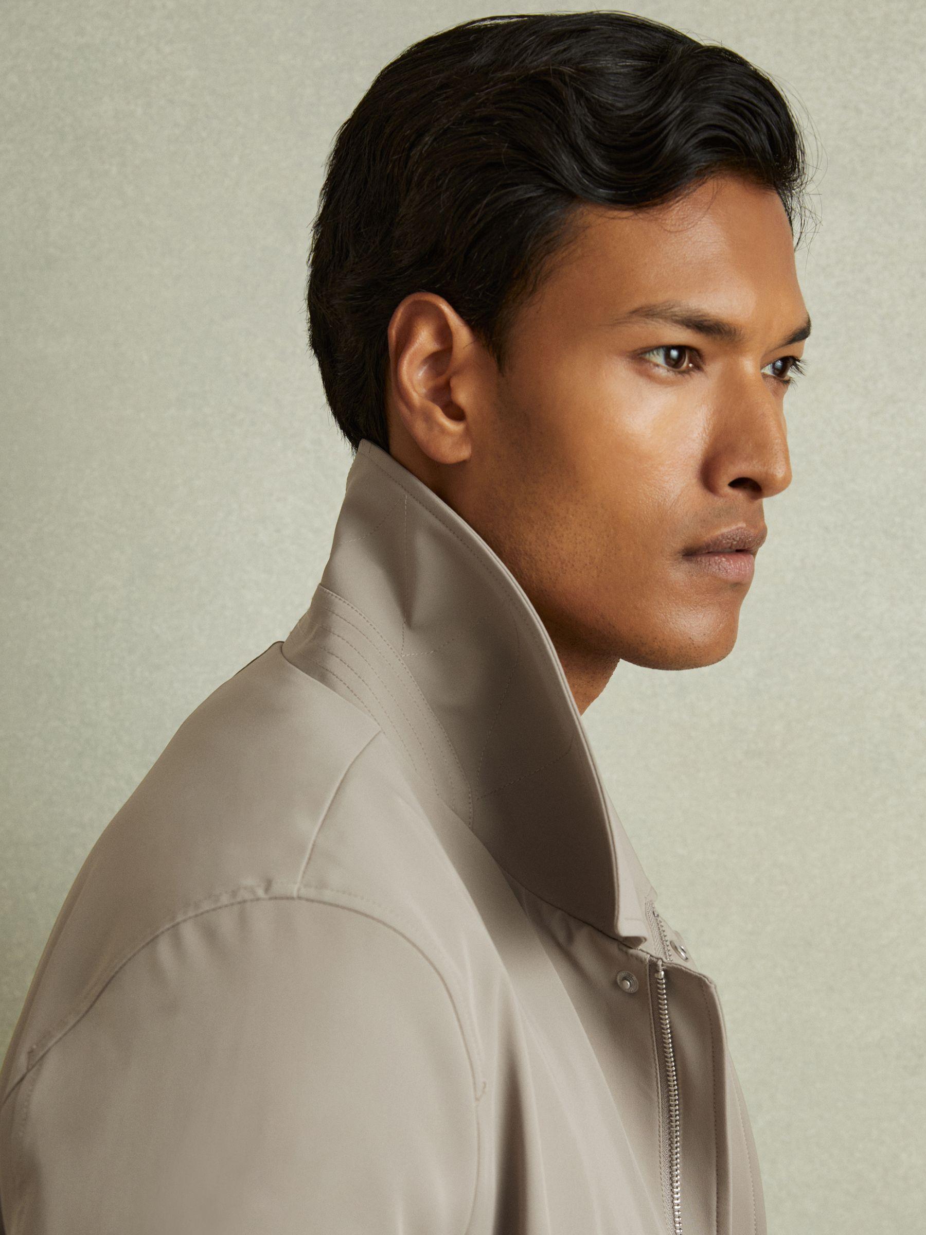 Hybrid Removable Funnel Neck Overcoat in Taupe Product Image