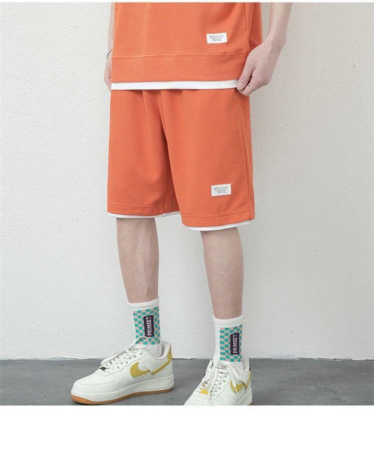 Set: Short-Sleeve Crew Neck Mock Two Piece Waffle T-Shirt + Drawstring Waist Sweat Shorts Product Image