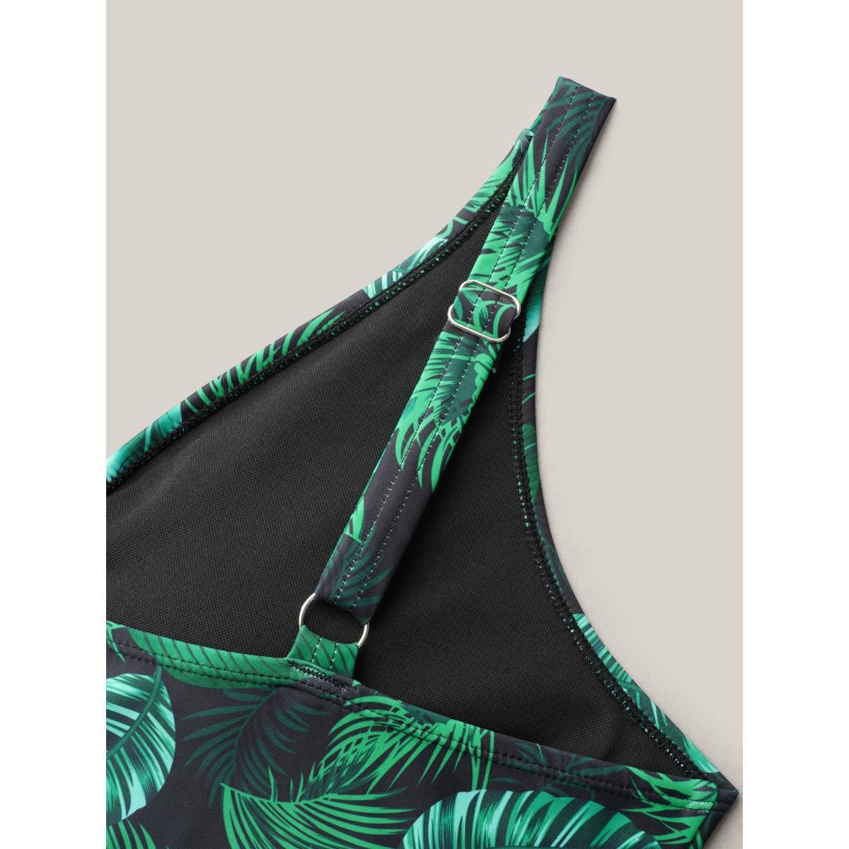 Plus Size Tropical Leaf Print One-Piece Swimsuit Women's Swimwear DarkGreen Beach Tie knot Curve Bathing Suits High stretch One Pieces BloomChic 26/4X Product Image