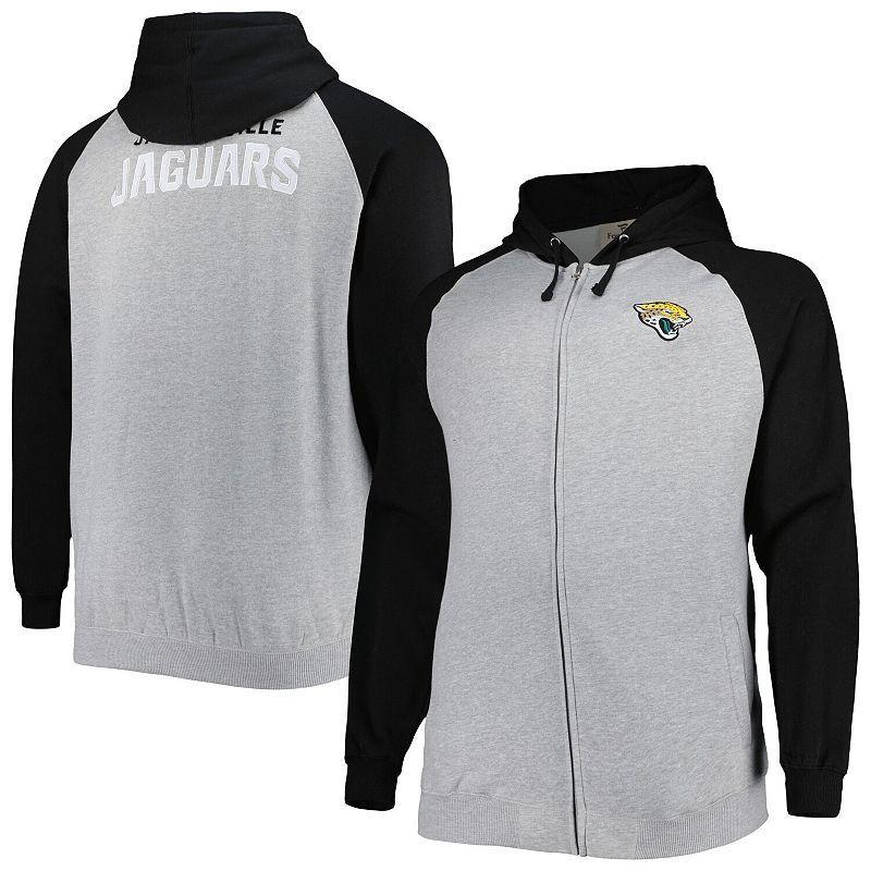 Men's Heather Gray Jacksonville Jaguars Big & Tall Fleece Raglan Full-Zip Hoodie Jacket, Size: 4XLT, Grey Product Image