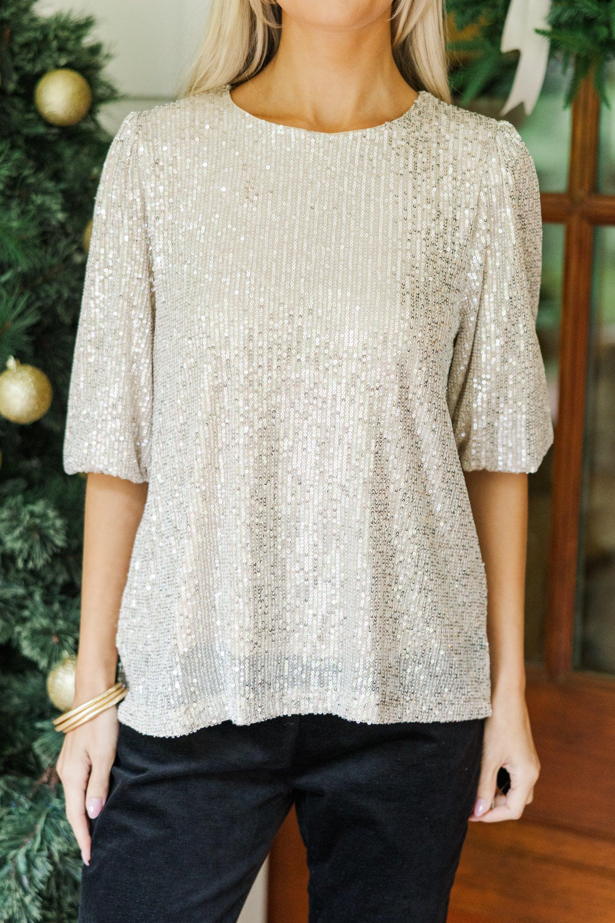 Under The Lights Gold Sequin Blouse Female Product Image