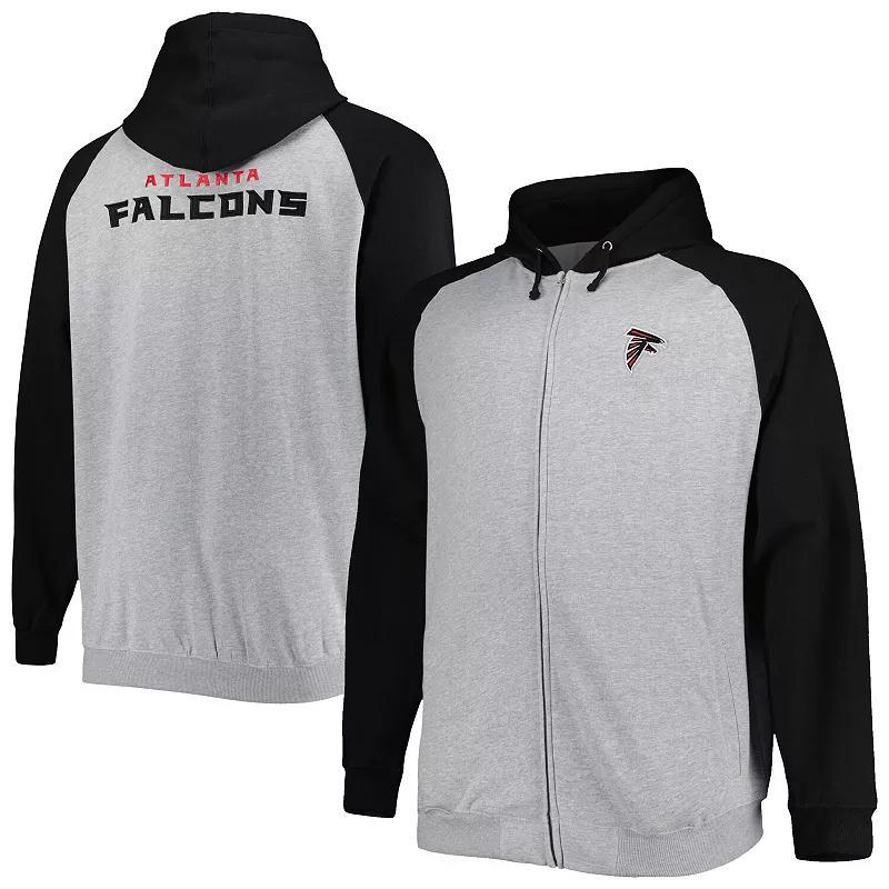 Men's Heather Gray Atlanta Falcons Big & Tall Fleece Raglan Full-Zip Hoodie Jacket,  Product Image