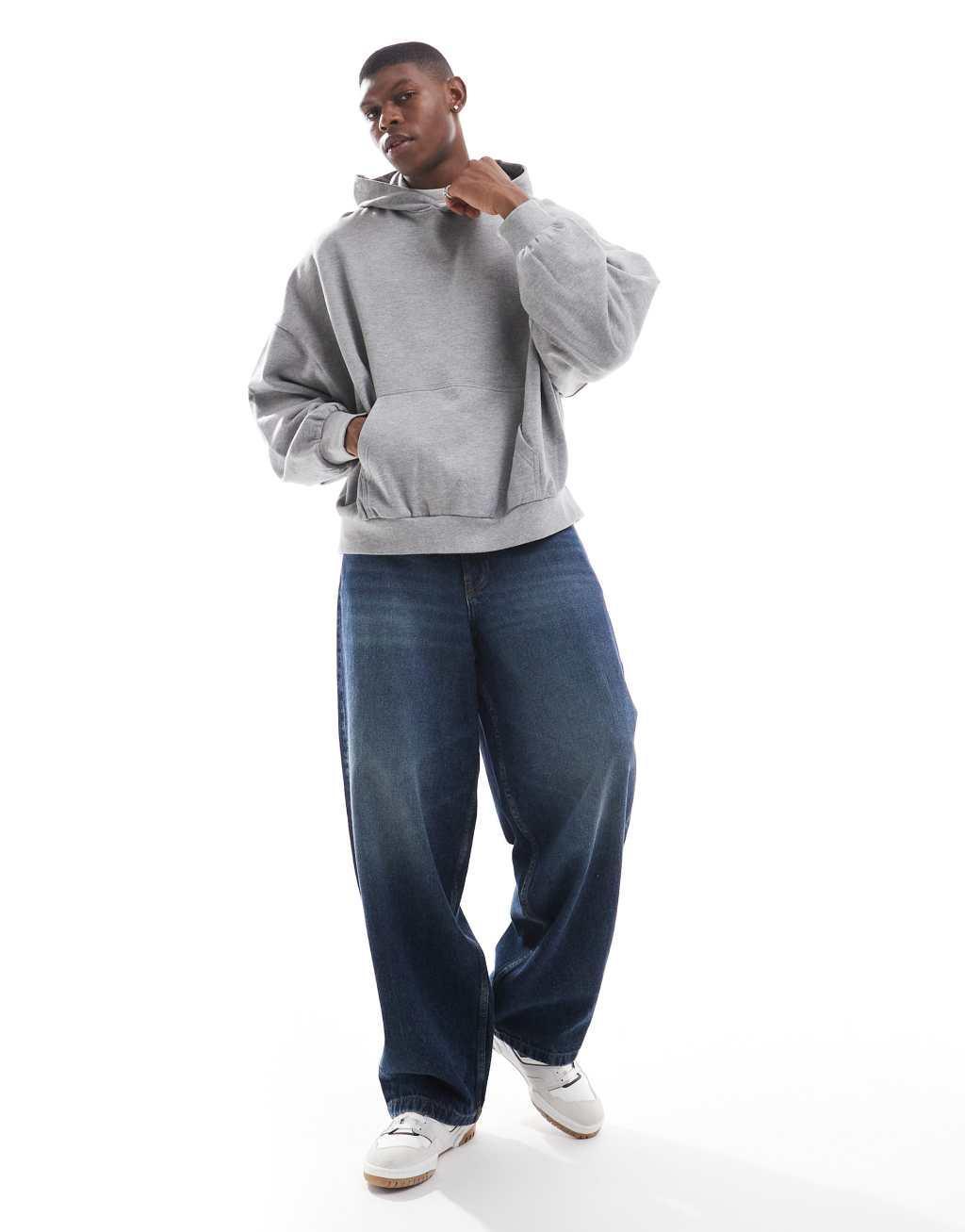 ASOS DESIGN extreme oversized hoodie with back print in gray heather Product Image