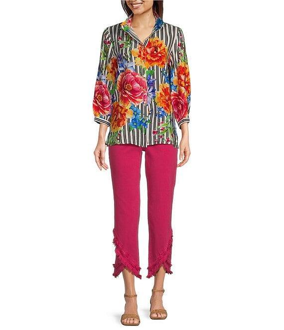 John Mark Wire Collar 3/4 Sleeve Print Woven Blouse Product Image