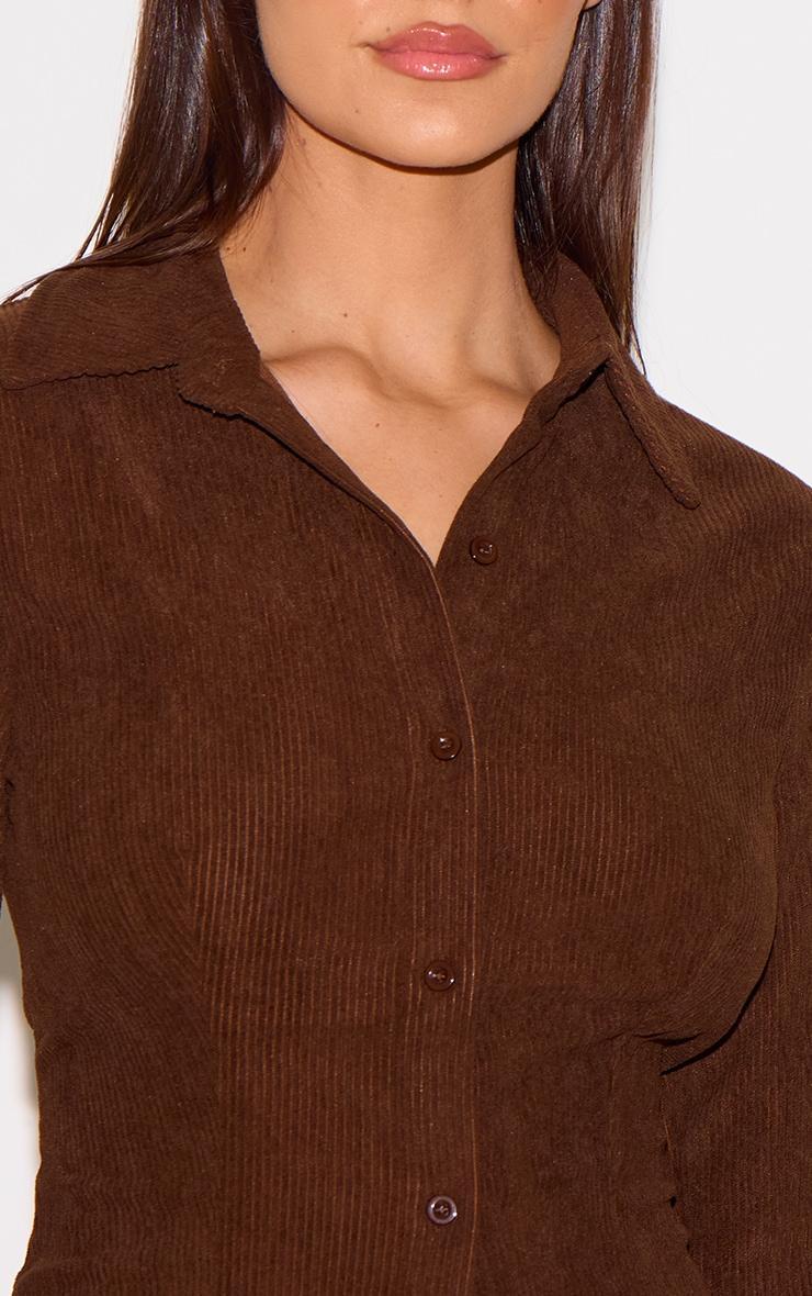 Chocolate Corduroy Flared Sleeve Fitted Shirt Product Image