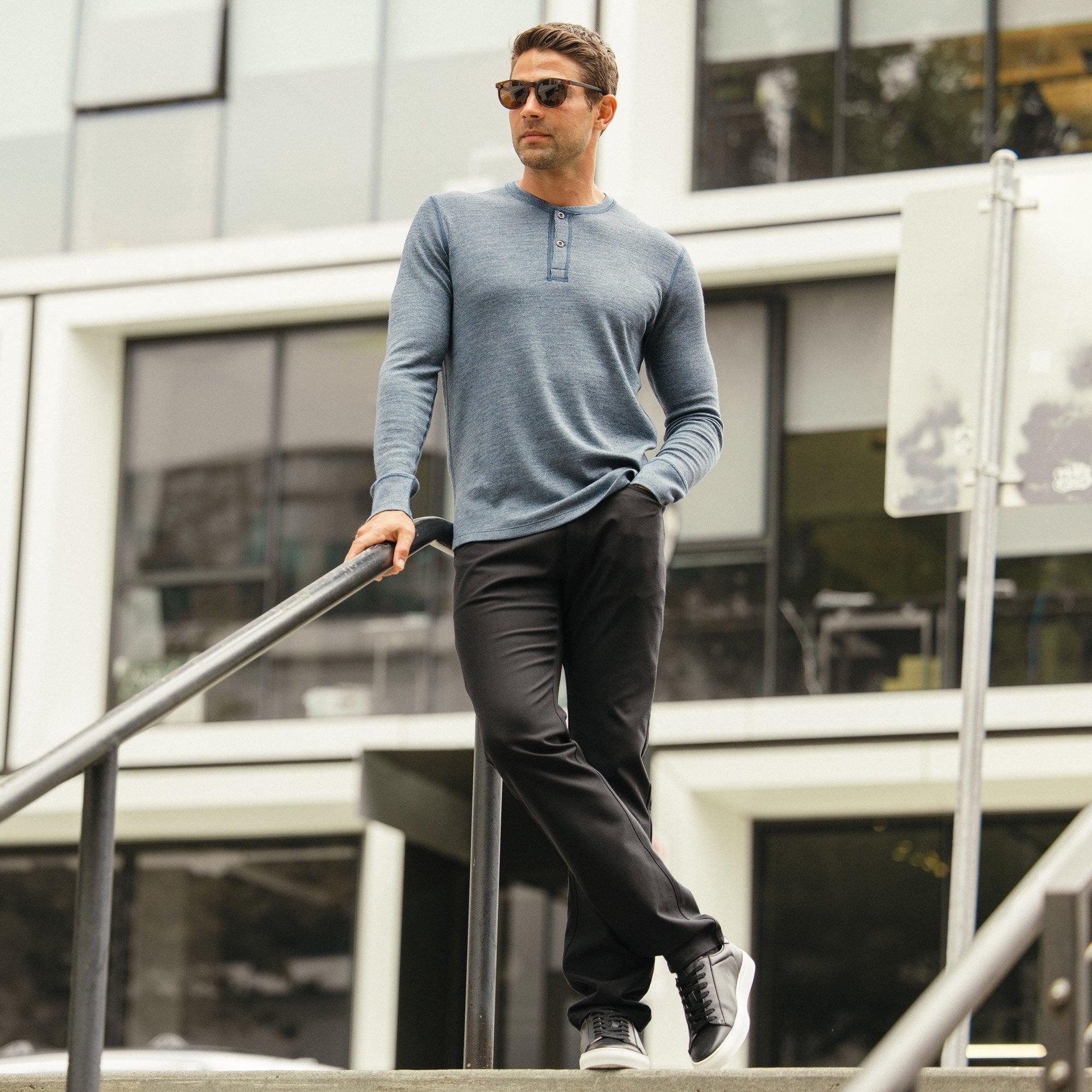 Merino Wool Waffle Henley | Aurora Blue Heather Product Image
