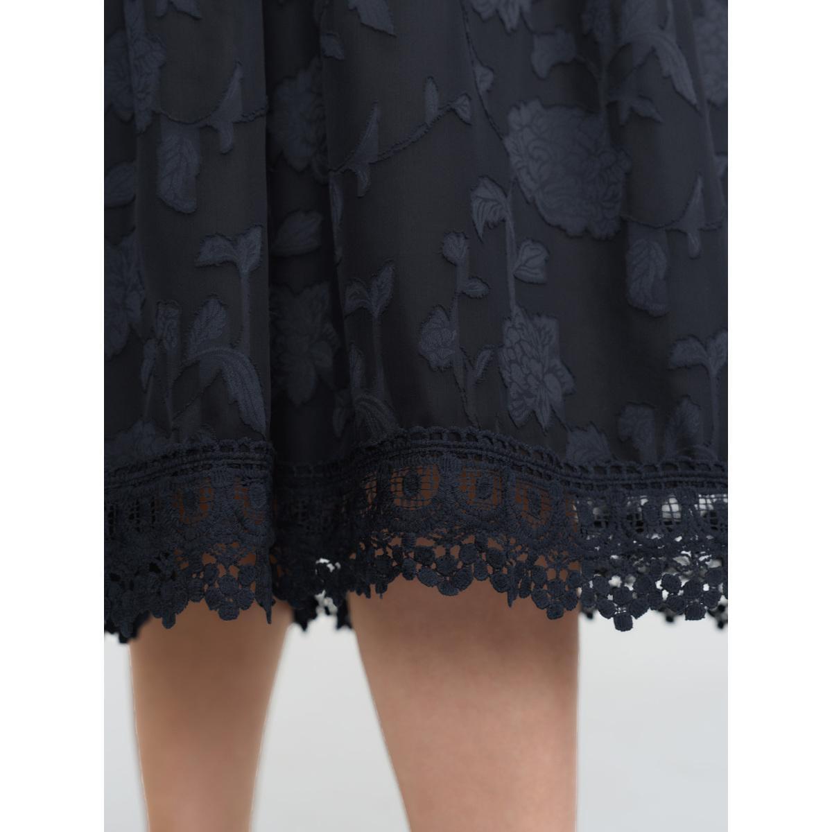 Plus Size Lace Textured Pleated Waist Tiered Midi Dress Indigo Women Romantic See through V-neck Long Sleeve Curvy BloomChic 28/5X Product Image