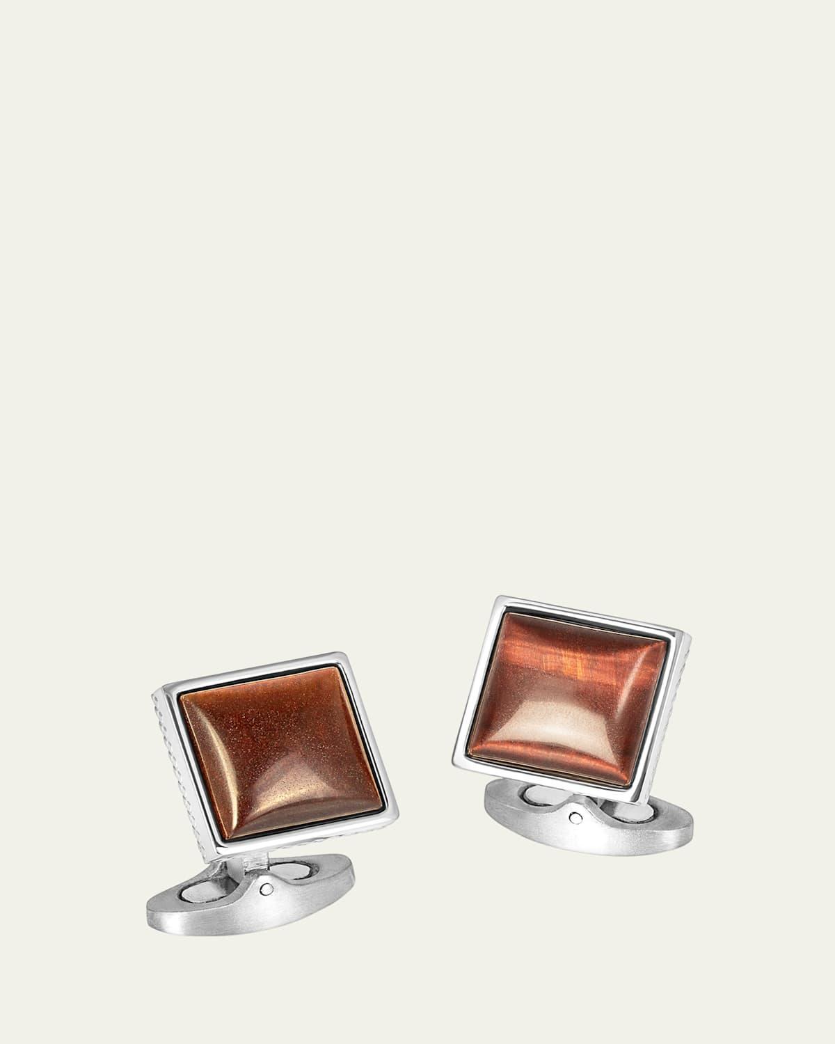 Mens Red Tiger Eye Polished Dome Cufflinks Product Image