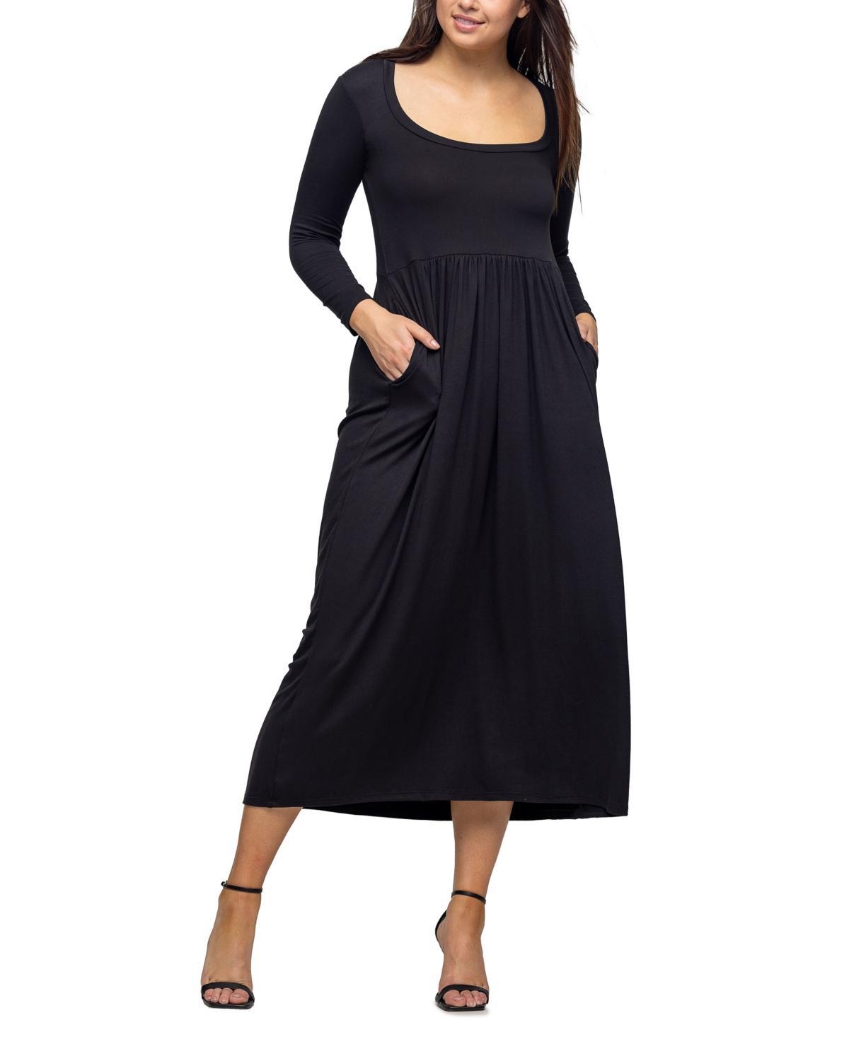 Womens 24Seven Comfort Apparel Long Sleeve Empire Waist Pocket Maxi Dress Green Product Image