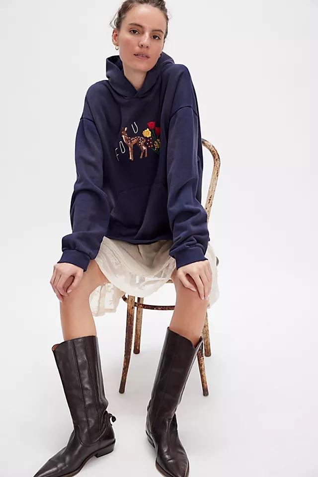 Found Floral Embroidered Deer Hoodie Product Image