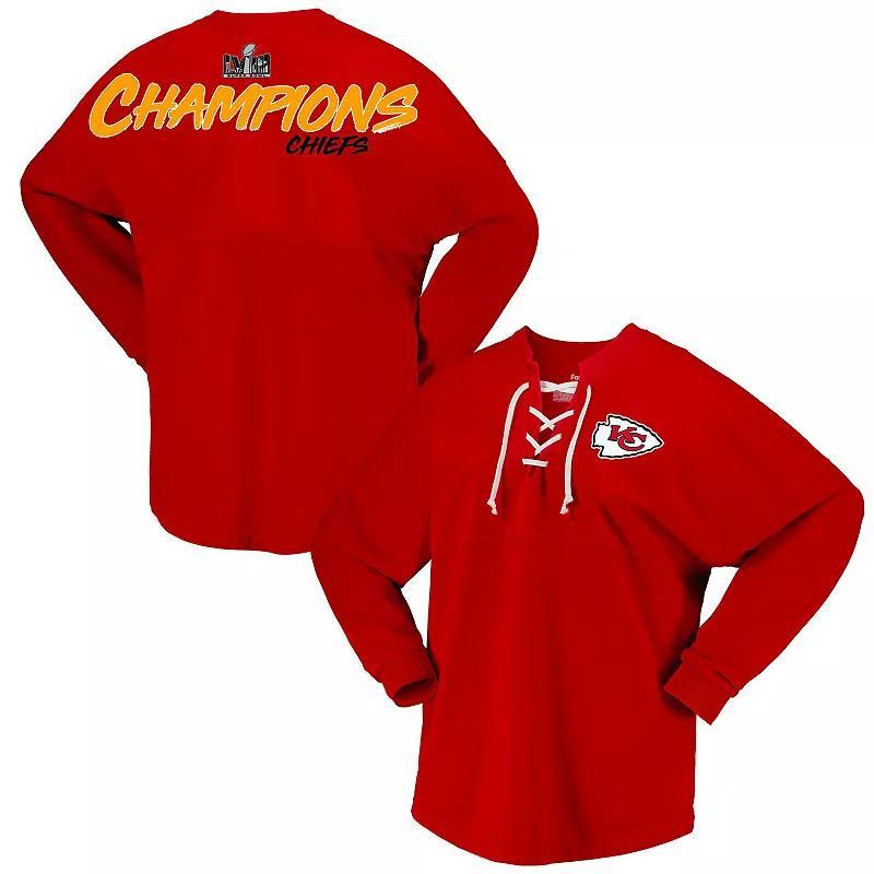 Womens Fanatics Red Kansas City Chiefs Super Bowl Lviii Champions Lace-Up Long Sleeve Jersey T-shirt Product Image