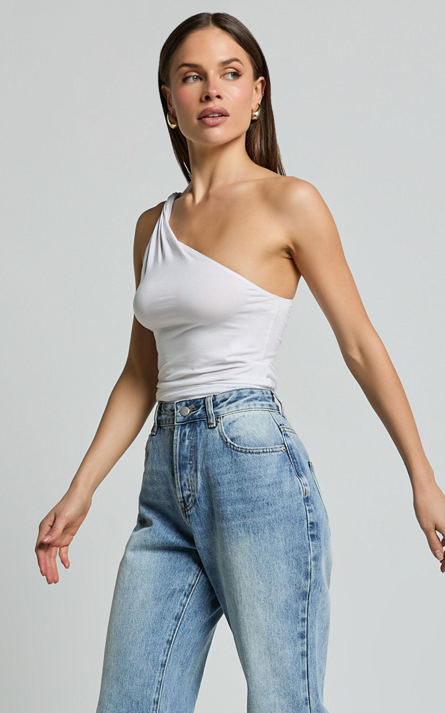 Marinette Top - Twisted One Shoulder Top in White Product Image