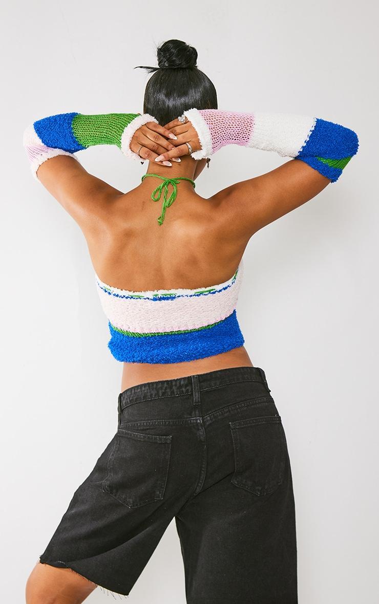 Multi Contrast Mixed Knit Bandeau Top & Sleeves Product Image