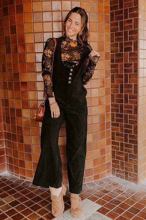Falling For You Corduroy Jumpsuit in Black Product Image