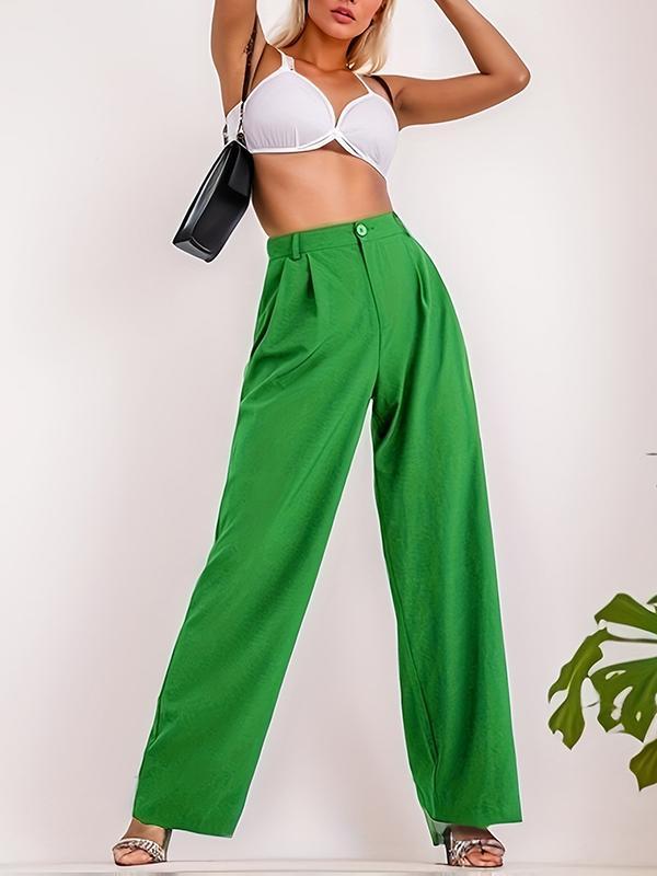 Loose Wide Leg Pleated Solid Color Split-Joint Pants Trousers Product Image