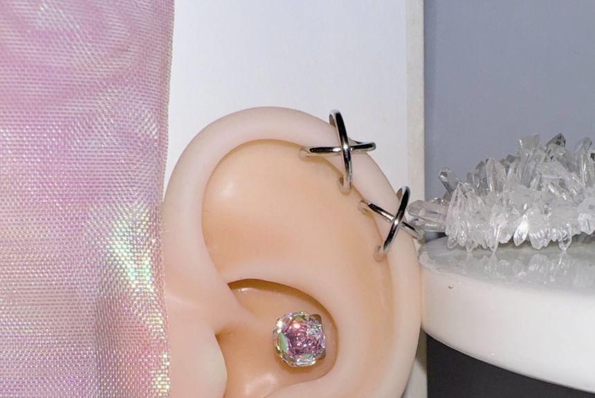 CZ Cross Drop Huggie Earring / Ear Cuff Product Image