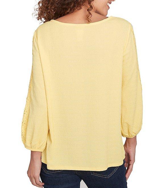 Ruby Rd. Textured Eyelet Trim Boat Neck Bracelet Length Sleeve Knit Top Product Image