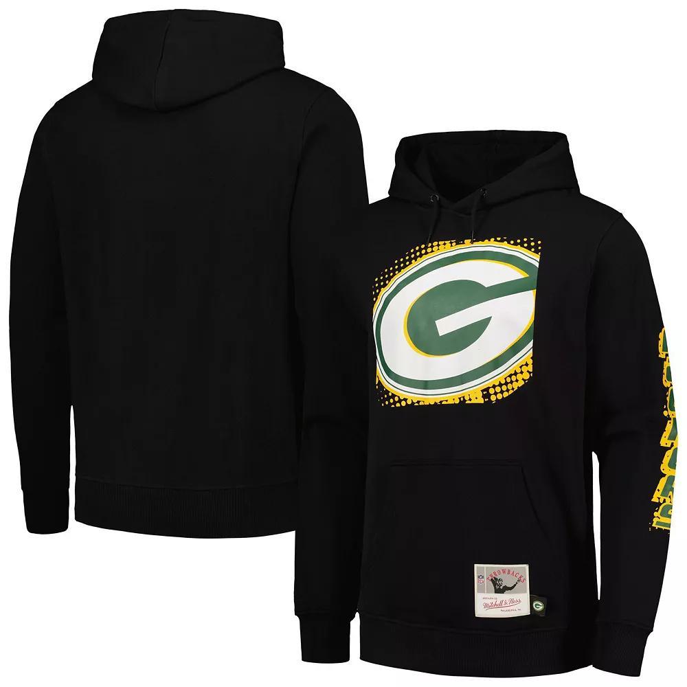 Men's Mitchell & Ness Black Green Bay Packers Gridiron Classics Big Face 7.0 Pullover Hoodie,  Product Image