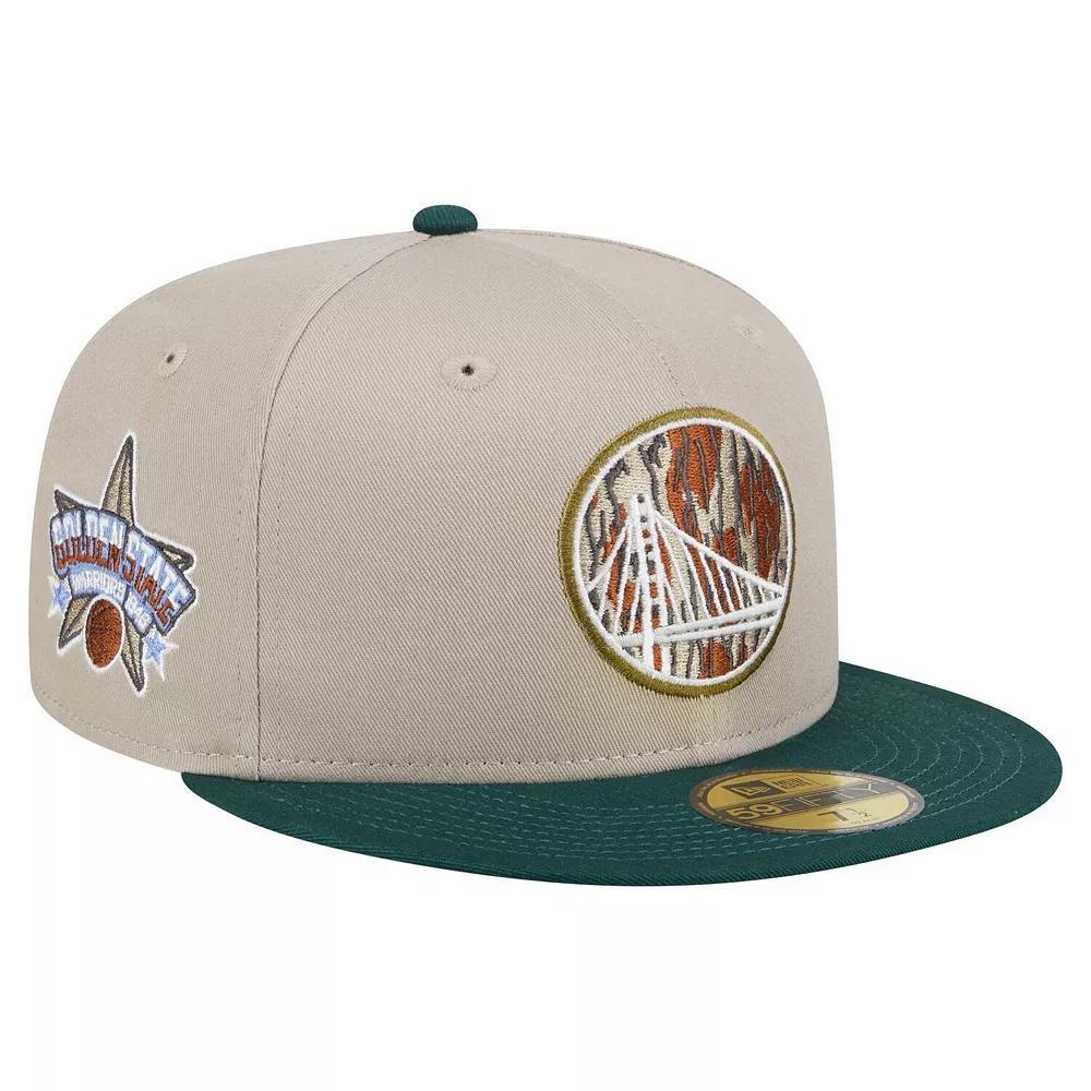 Men's New Era Natural/Hunter Green Golden State Warriors Lifestyle Tree Bark 59FIFTY Fitted Hat,  Product Image