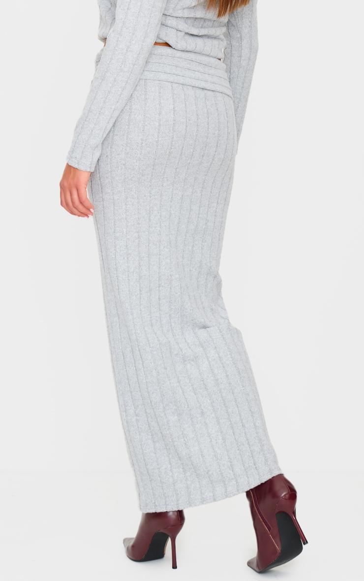 Light Grey Soft Rib Fold Over Maxi Skirt Product Image