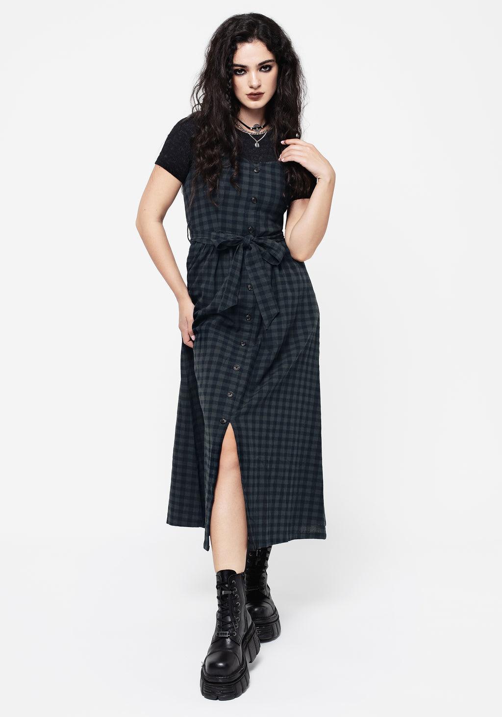 Jeannie Check Cotton Belted Apron Maxi Dress Product Image