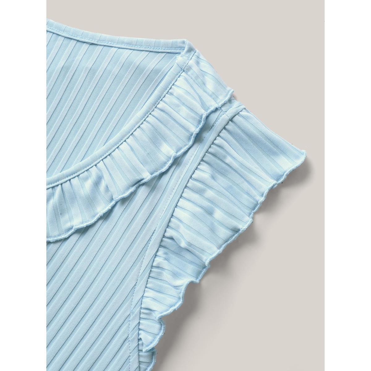 Plus Size Floral Print Ribbed Stretchy Waist Midi Dress LightBlue Women Round Neck Sleeveless Curvy BloomChic 12/L Product Image