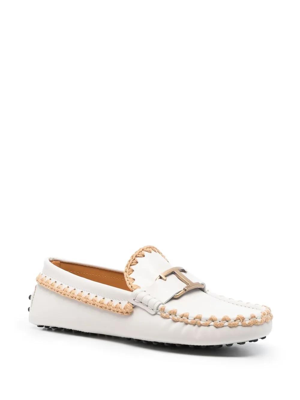 TOD'S Whipstitch Buckled Leather Loafers In White Product Image