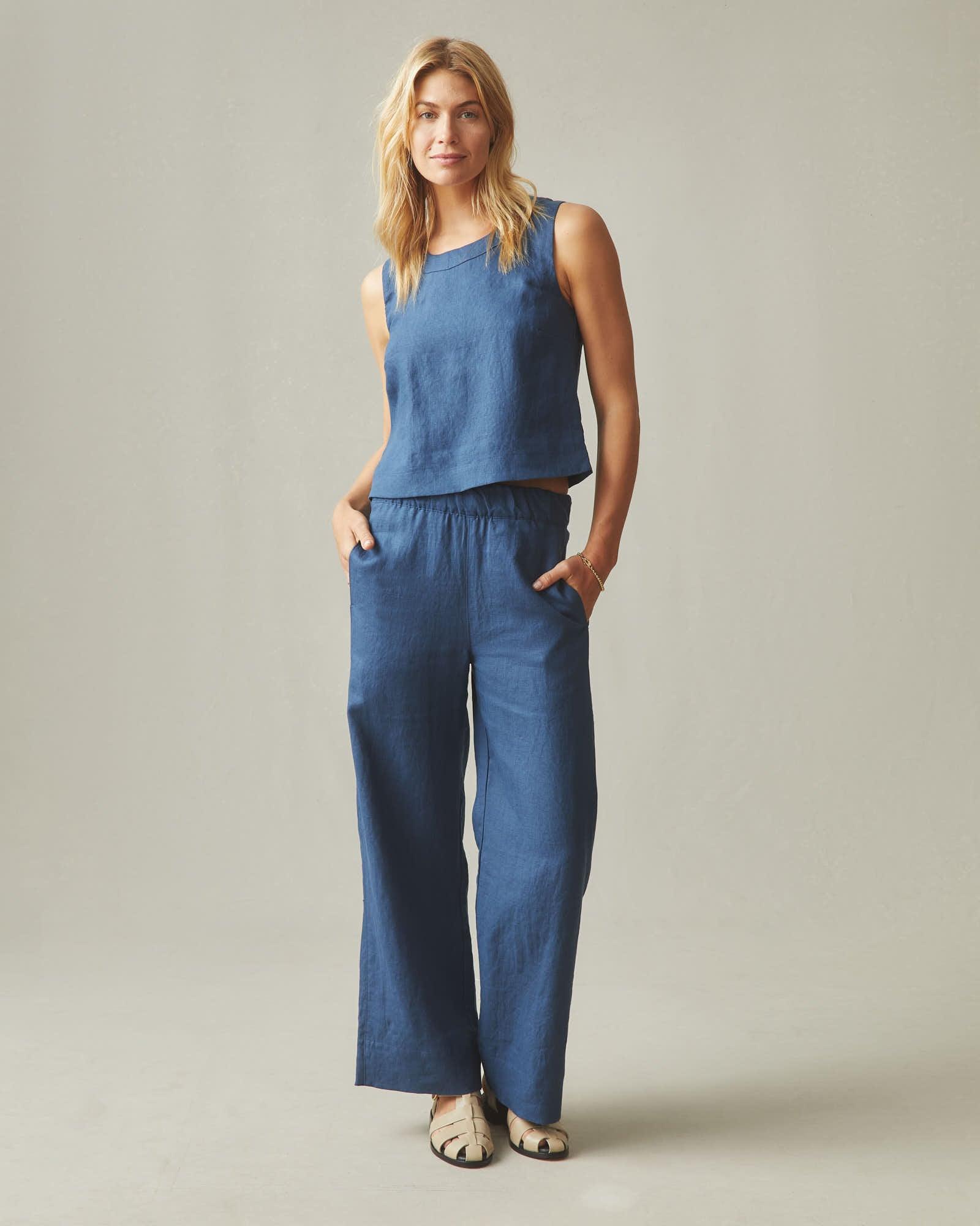 Women's Linen Wide Leg Pant - Marine Navy Female Product Image