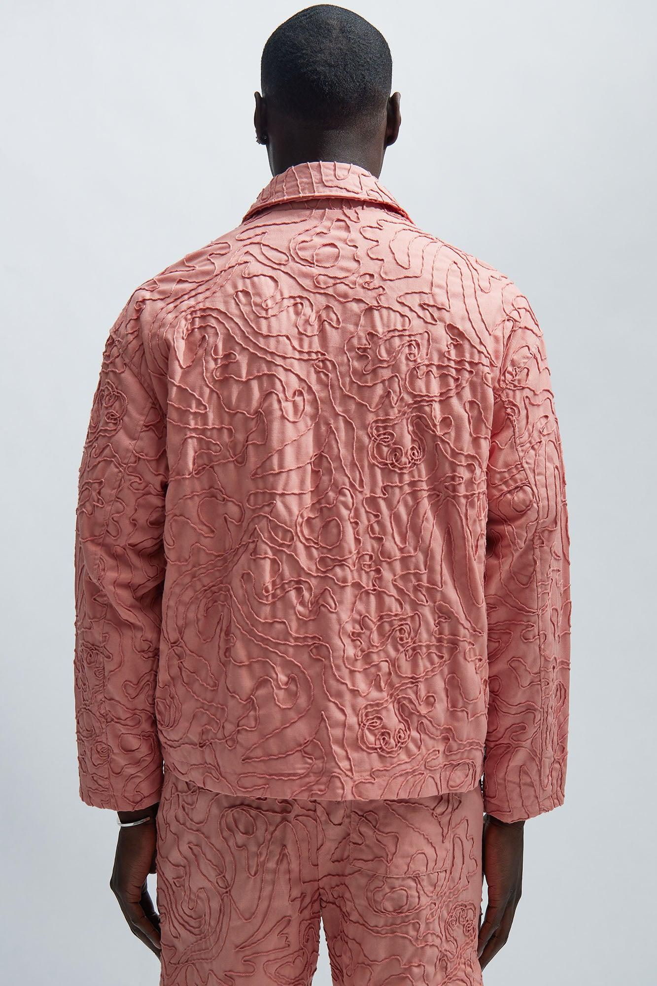 Swirl Jacquard Linen Boxy Jacket - Pink Product Image