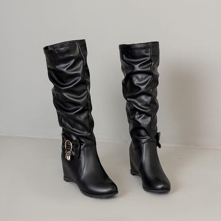 Faux Leather Hidden Wedge Tall Boots Product Image