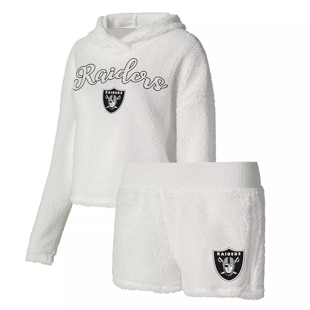 Women's Concepts Sport White Las Vegas Raiders Fluffy Pullover Sweatshirt & Shorts Sleep Set,  Product Image