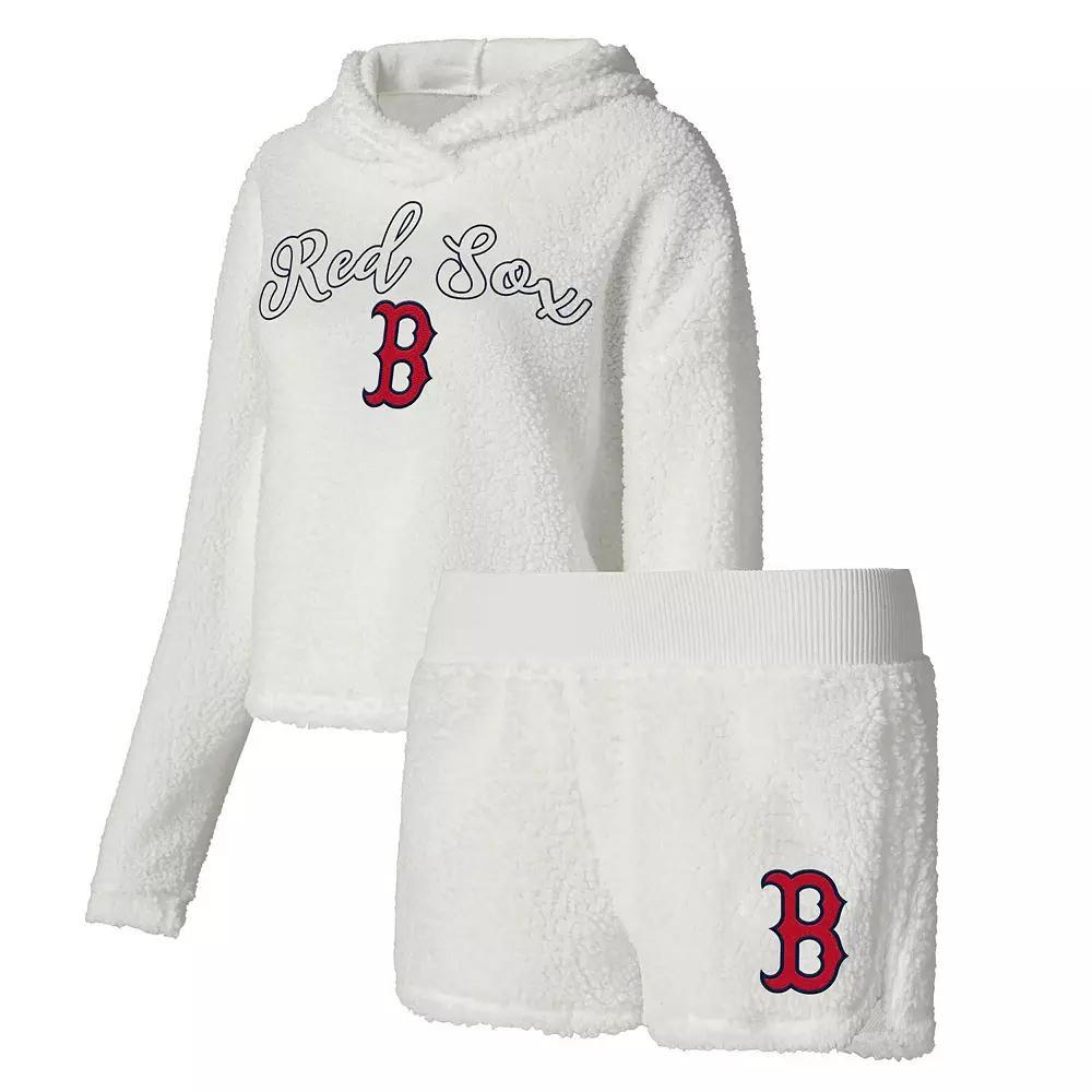 Women's Concepts Sport Cream Boston Red Sox Fluffy Hoodie Top & Shorts Sleep Set,  Product Image