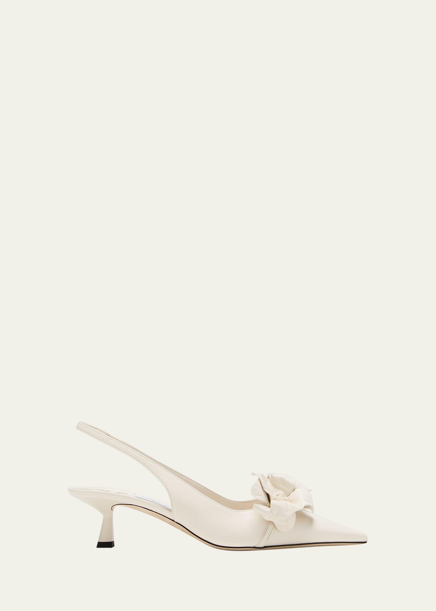 Amita Leather Flowers Slingback Pumps Product Image