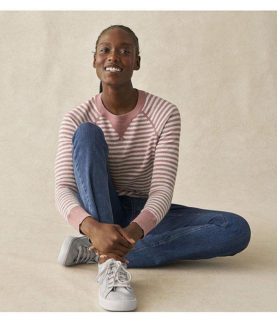 L.L.Bean Organic Cotton Slub Knit Stripe Print Crew Neck Long Sleeve Sweater Product Image