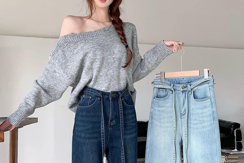 High Waist Washed Wide Leg Jeans Product Image