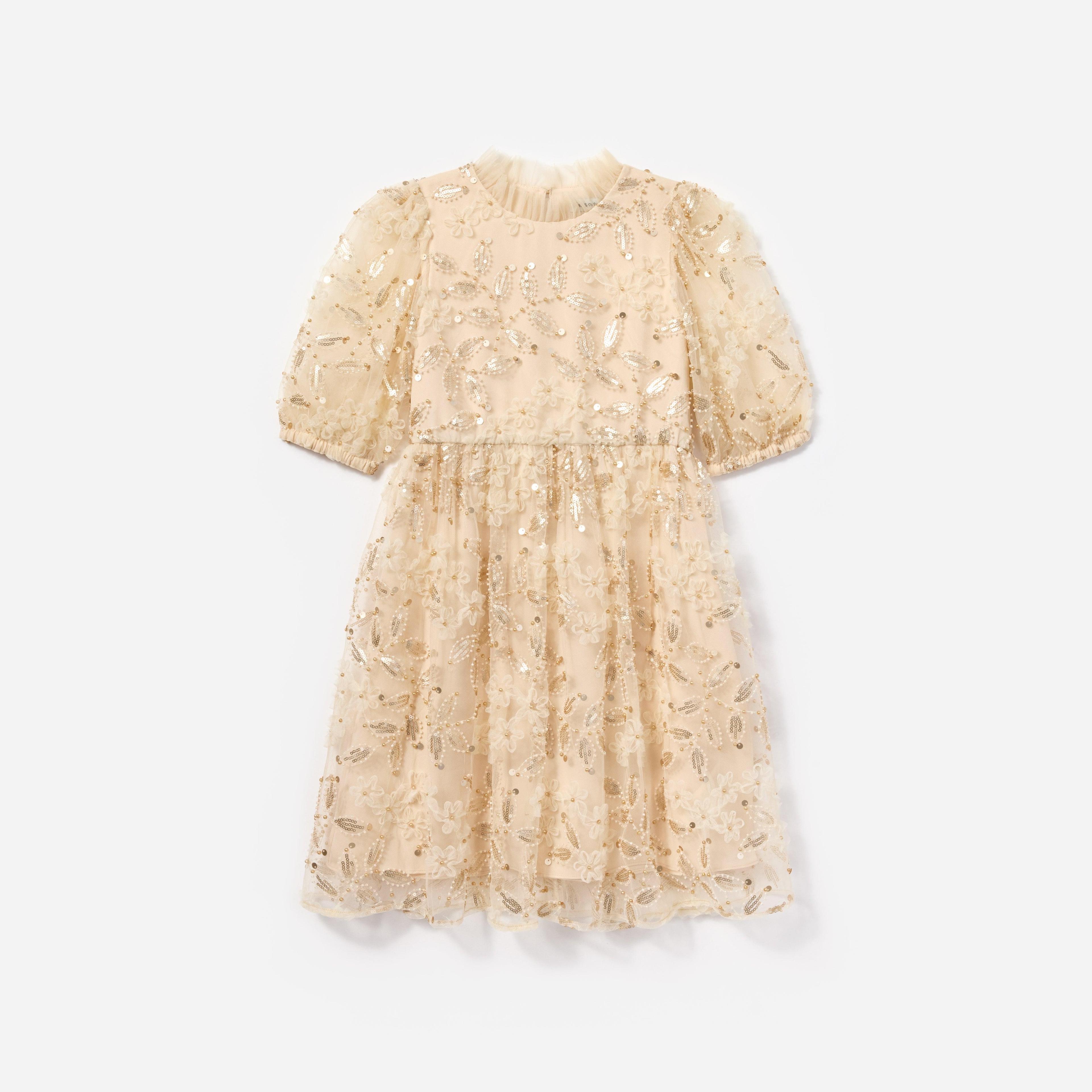 Cream Sequin Tulle Dress Product Image