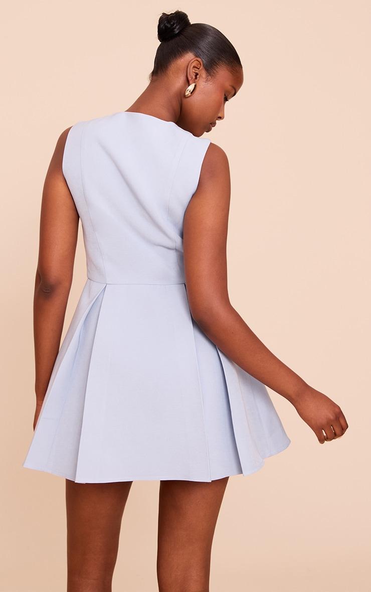 Light Blue Tailored Woven Button Down Pleated Shift Dress Product Image