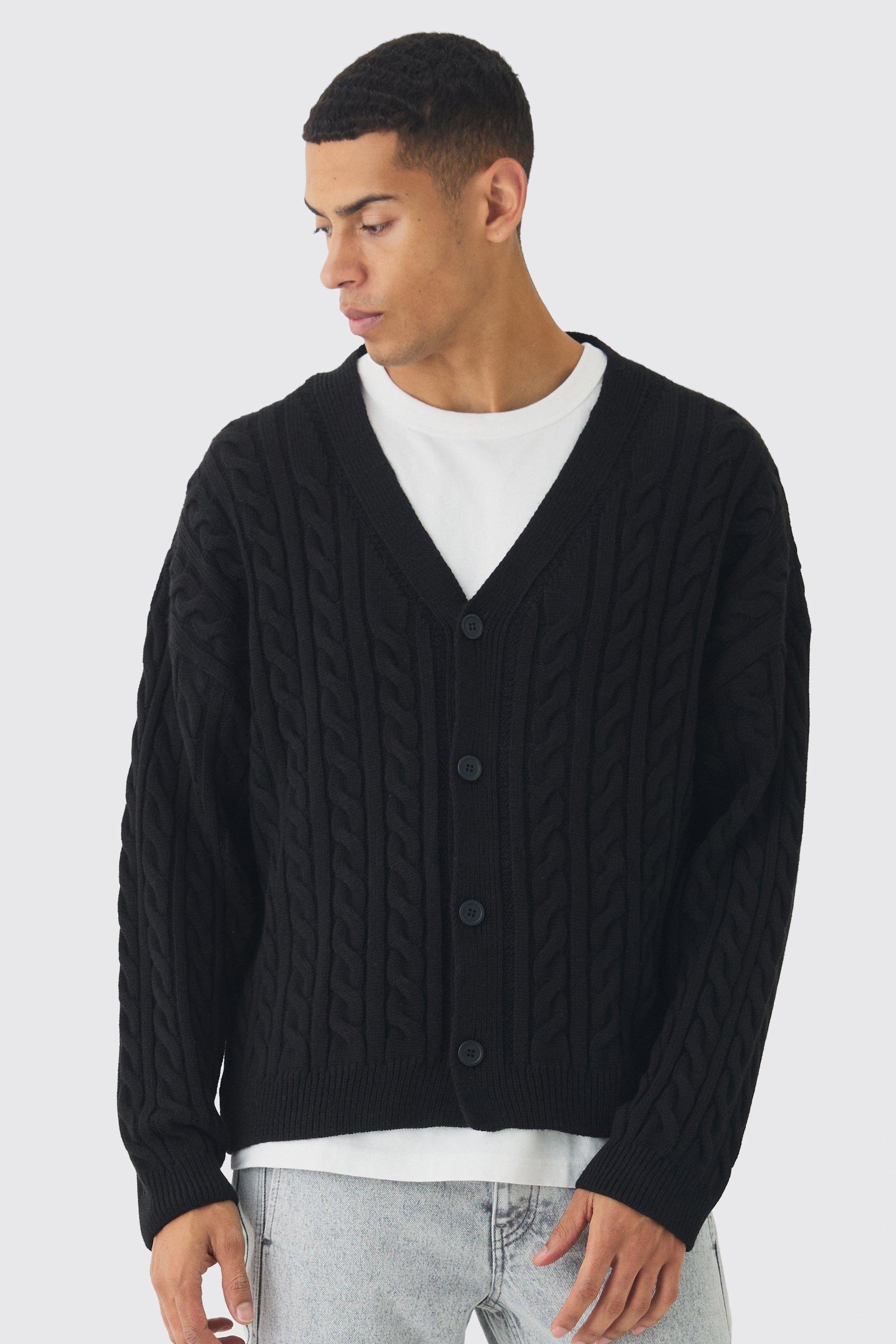 Oversized Boxy Cable Knit Cardigan | boohooMAN USA Product Image