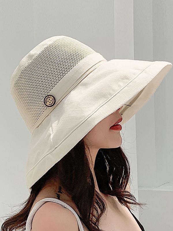 Hollow Lace-Up Printed Split-Joint Sun Hat Product Image