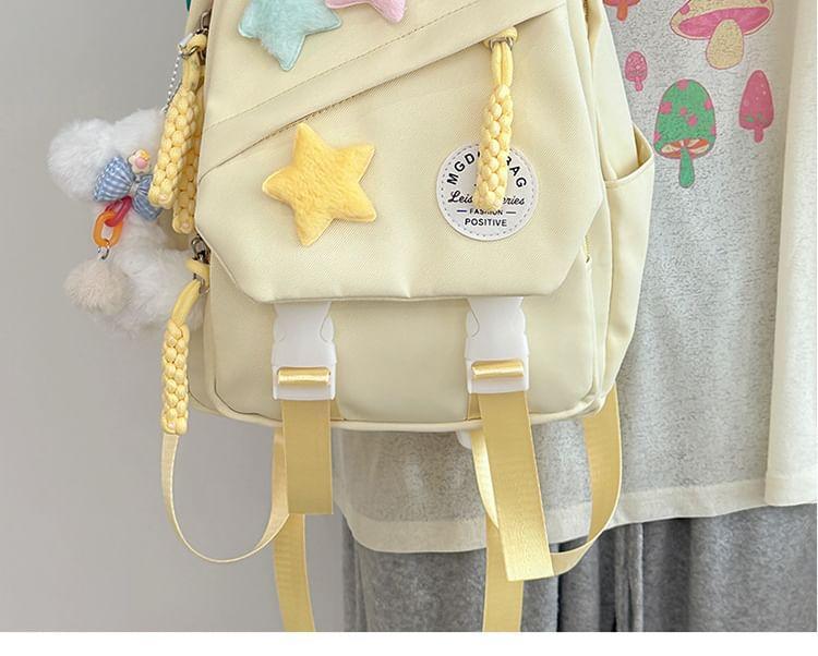 Lettering Applique Nylon Laptop Backpack / Star Badge / Bag Charm / Set Product Image