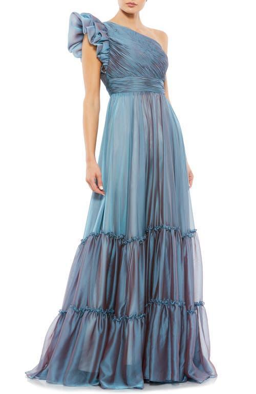 Mac Duggal Womens Ruffled One Shoulder Tiered Chiffon Gown Product Image