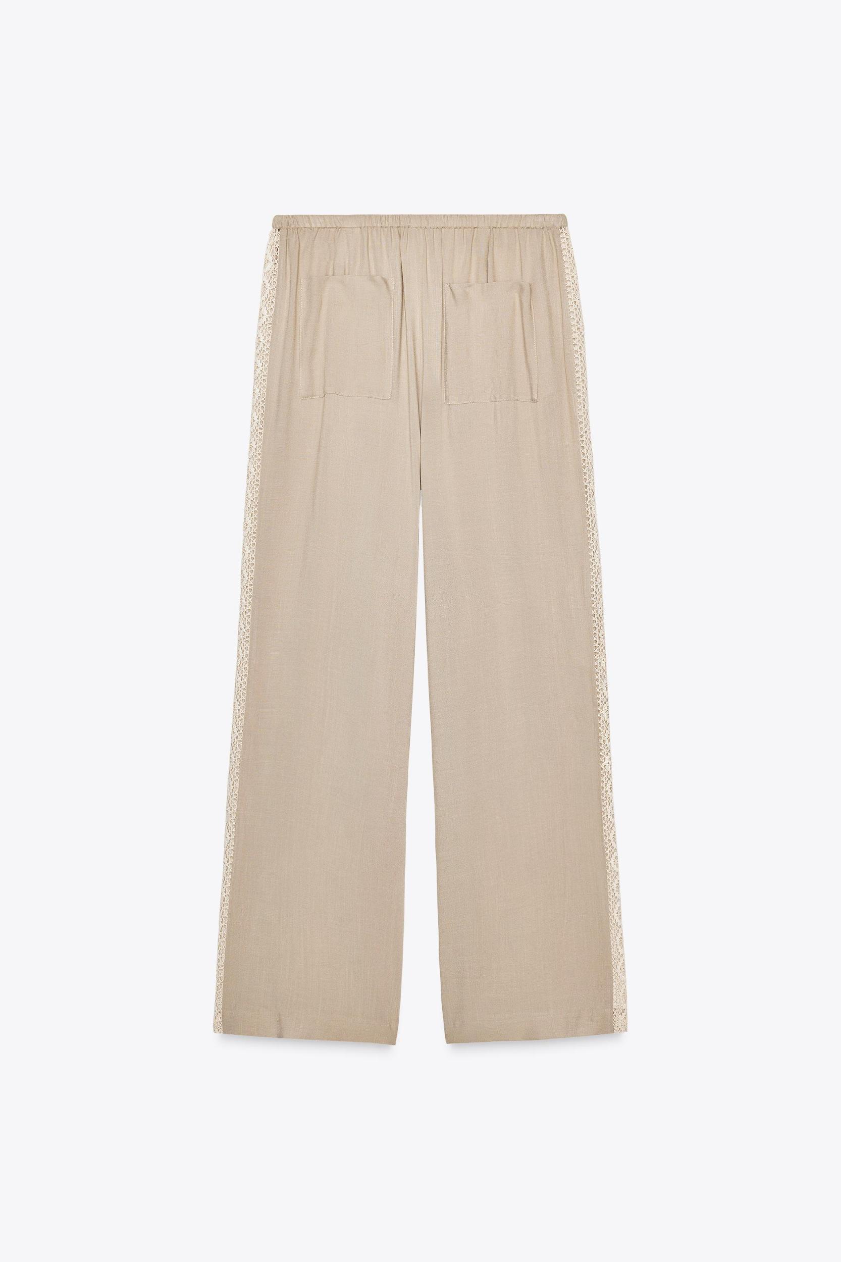 WIDE LEG PANTS WITH EMBROIDERED SIDE STRIPES Product Image