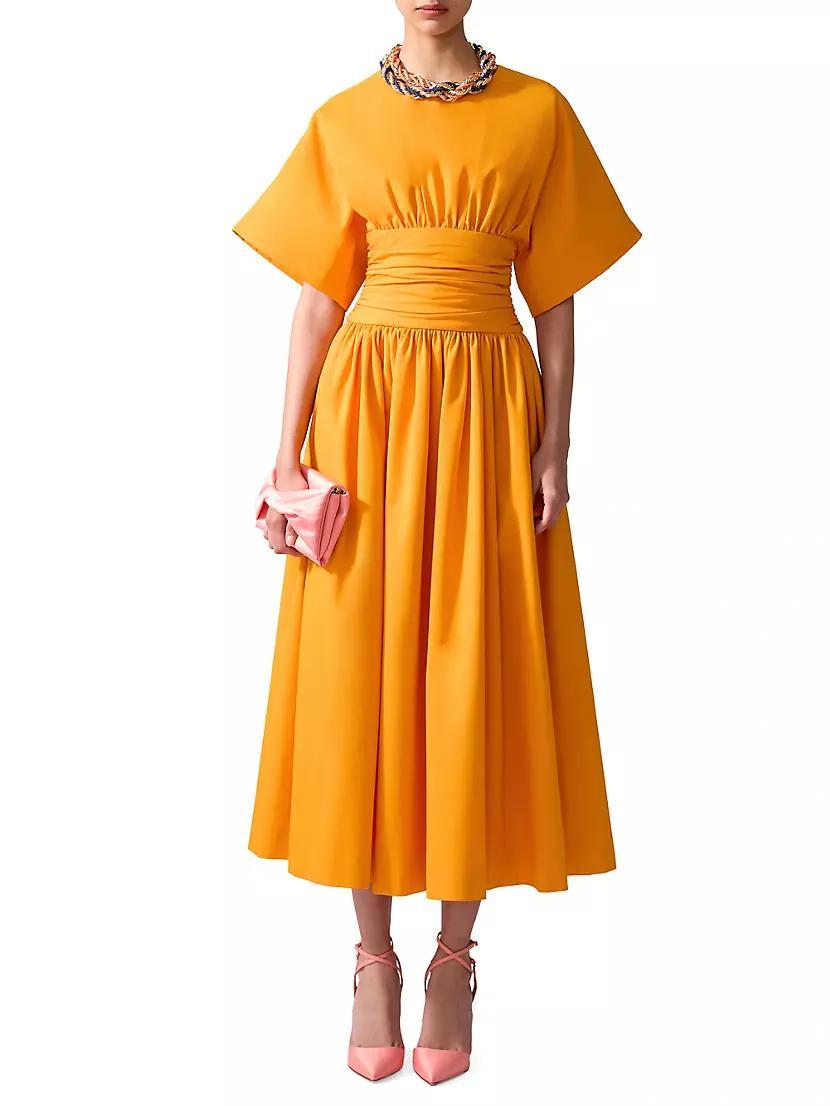 Cotton-Blend Cummerbund Waist Midi-Dress Product Image